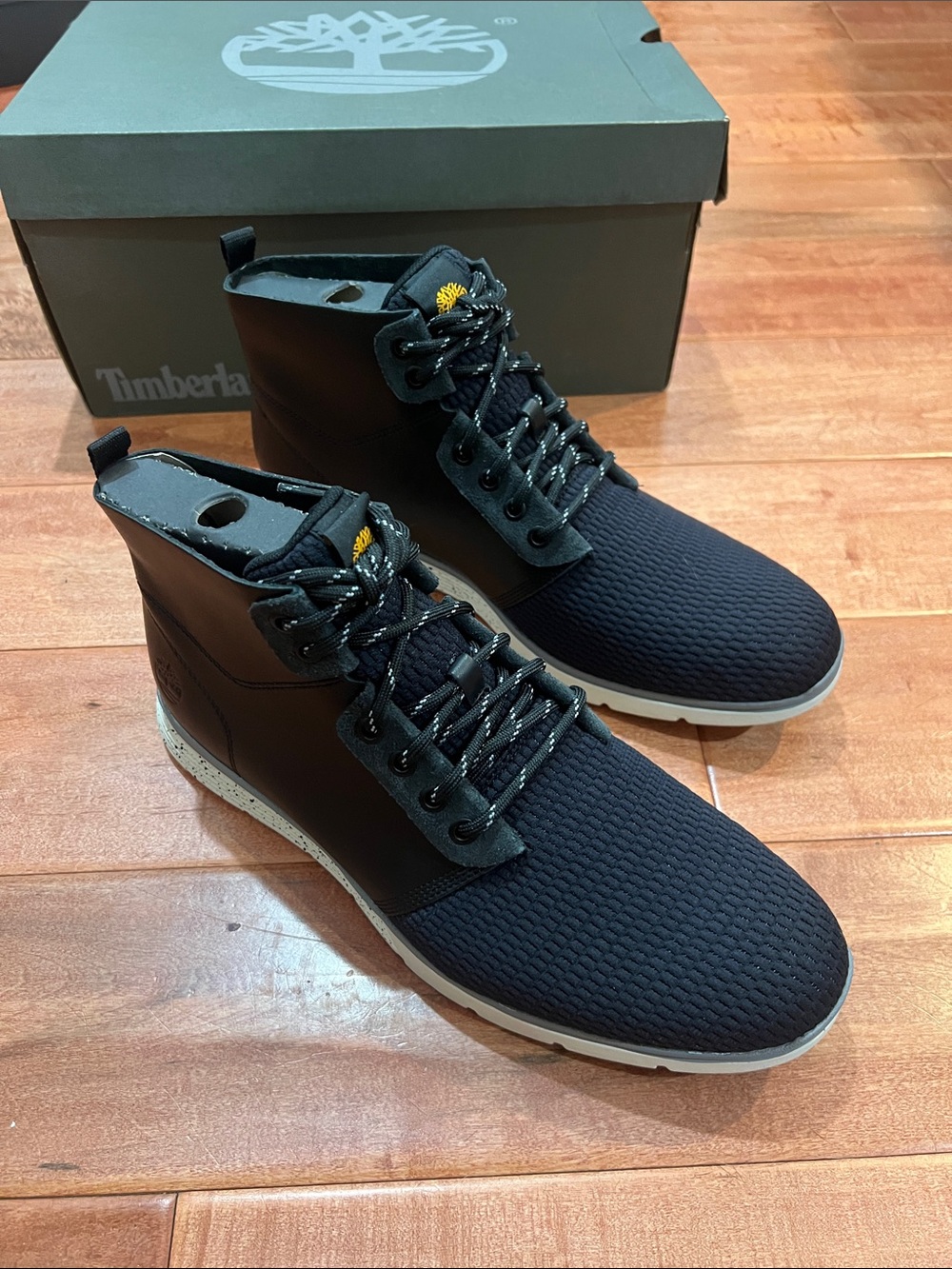 Timberland Men's Black Knit Chukka Boots with White Contrast Sole